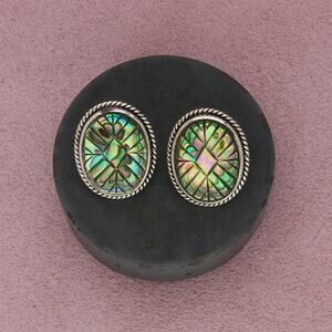 peyote bird sterling silver carved abalone post earrings